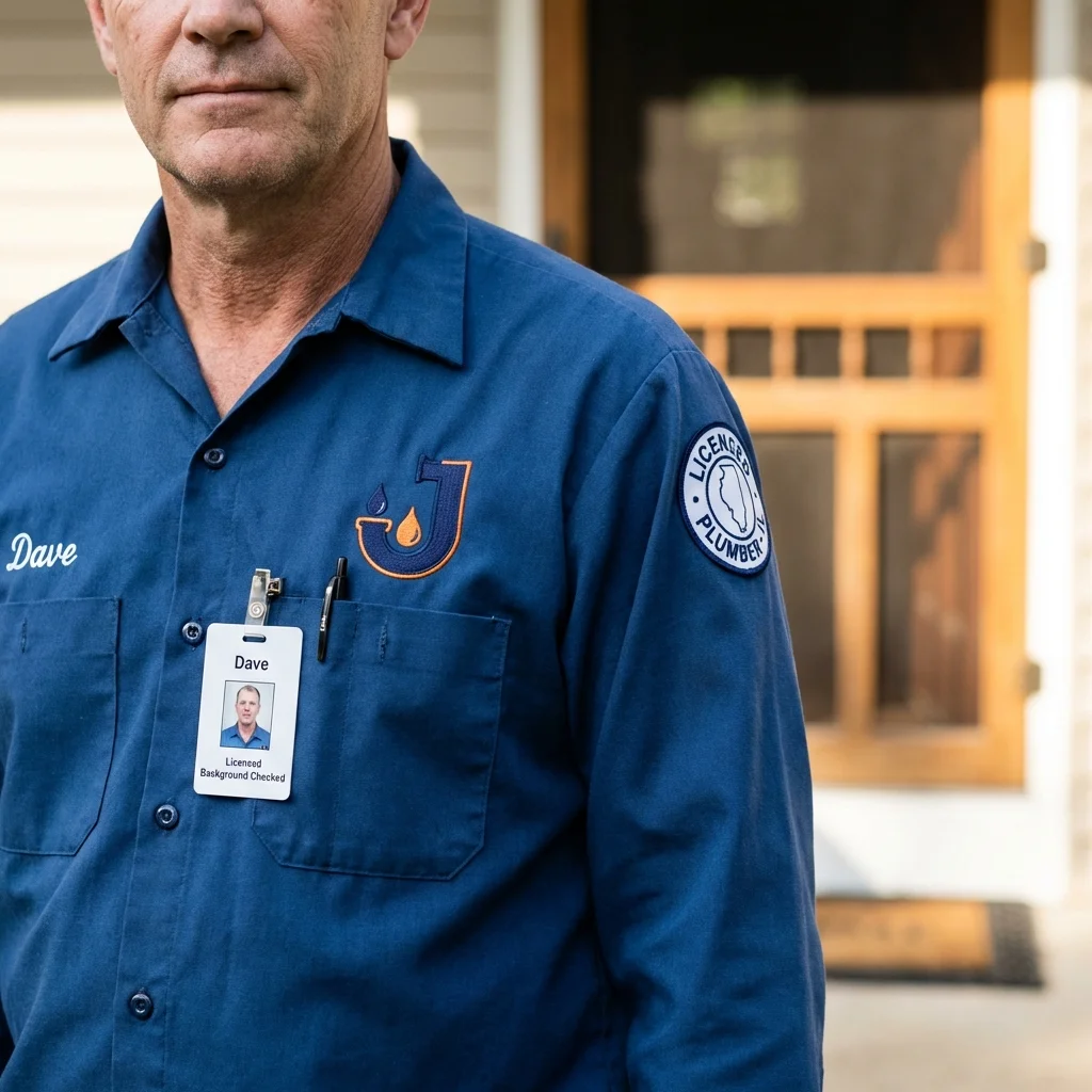Licensed plumber showing ID badge in Hicksville, OH